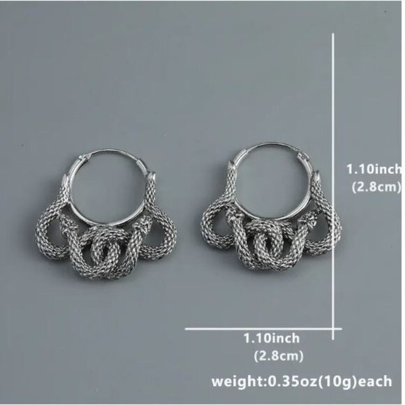 NEW Areanna Antique Silver Coiling Snake Hoop Earrings - Picture 7 of 7